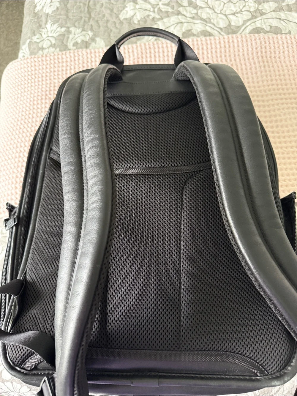 Tumi Black Leather Men’s Backpack with Front Zip Pocket